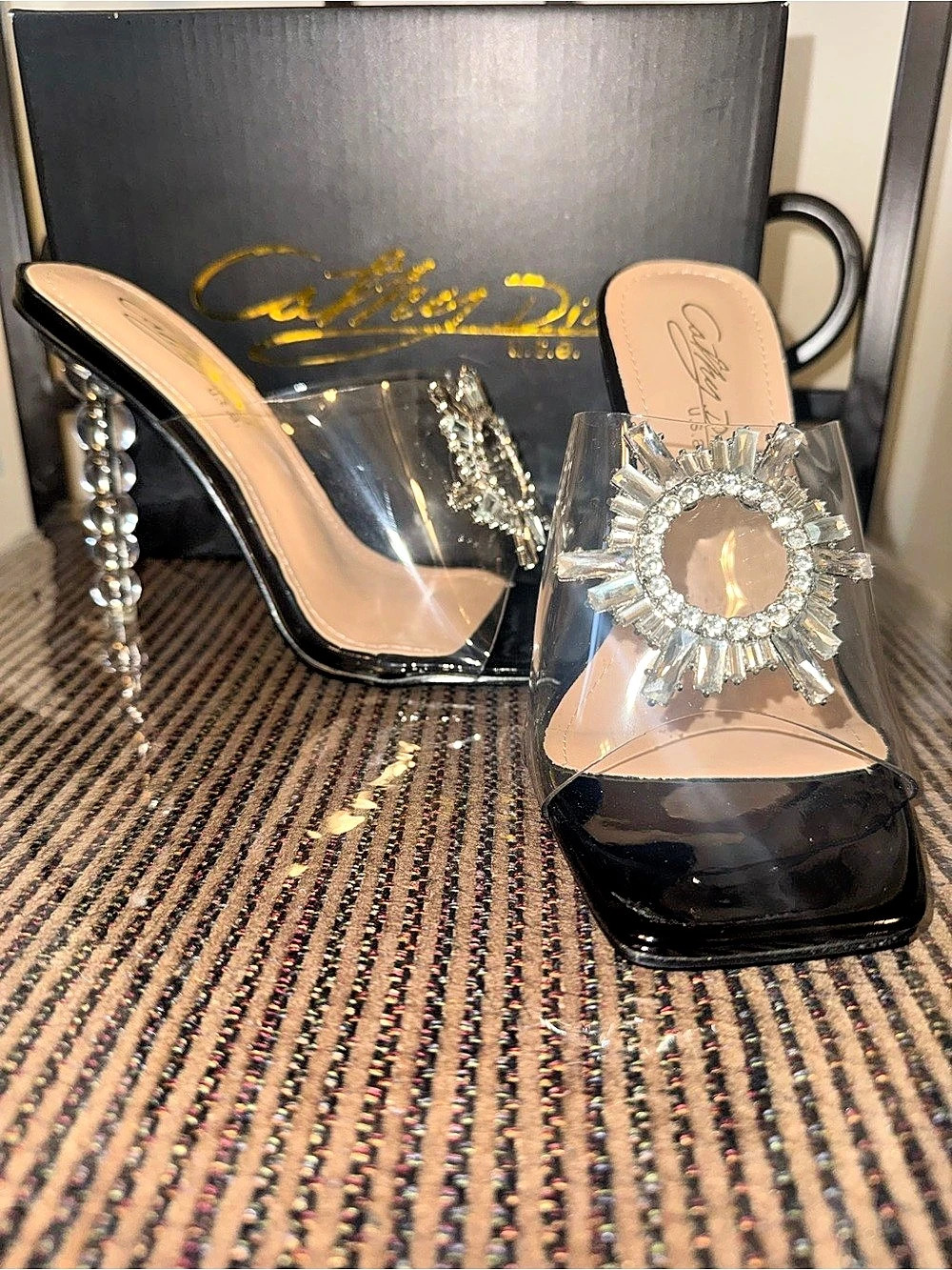 Cathydin Embellished Heels in Black US 5.5